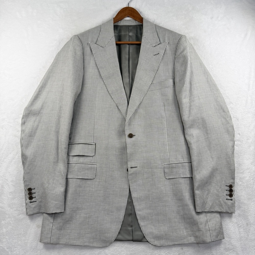 Canali 1934 Sport Coat Mens 44L Gingham Gunn Check Wool Linen Peak Lapel Italy